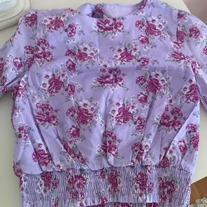 Girls lavender blouse with floral detail and elastic bottom